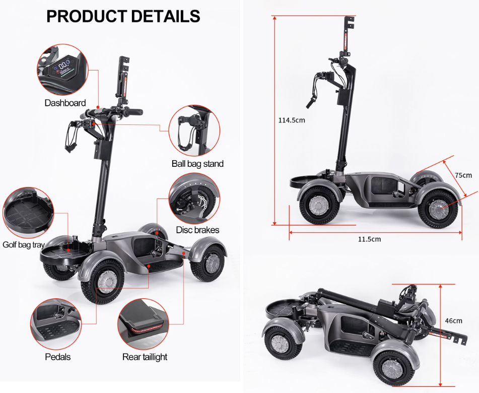 2026 New Version Portable Four Wheeler Aluminum Alloy Electric Golf Scooter Cart Skateboard