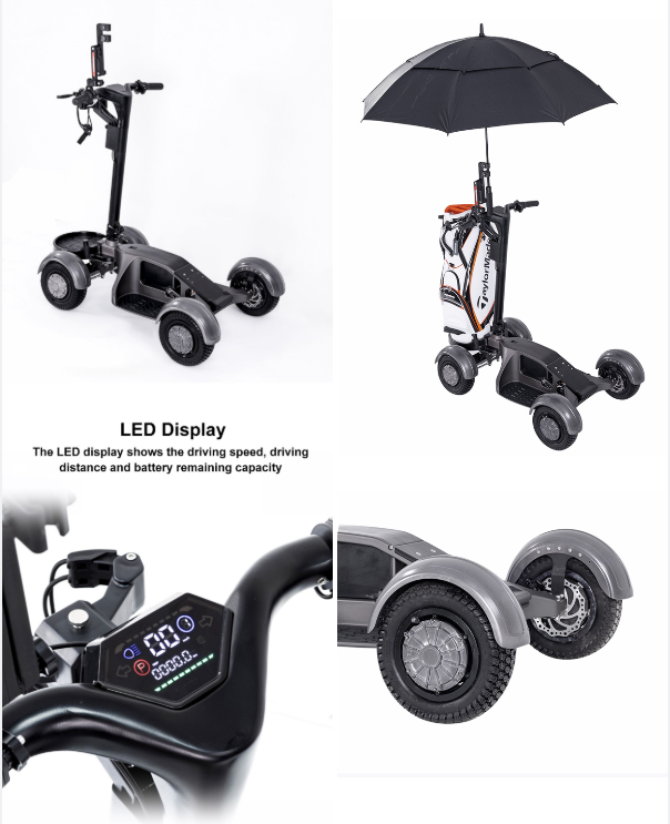 2026 New Version Portable Four Wheeler Aluminum Alloy Electric Golf Scooter Cart Skateboard